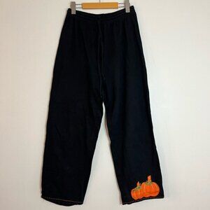 Michael Simon Lite Black Cotton Halloween Pumpkin Embroidered Pants: